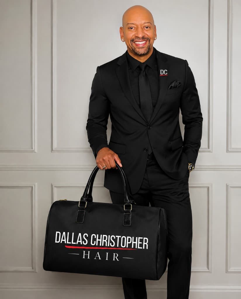 Dallas Christopher with the Dallas Christopher Hair travel bag